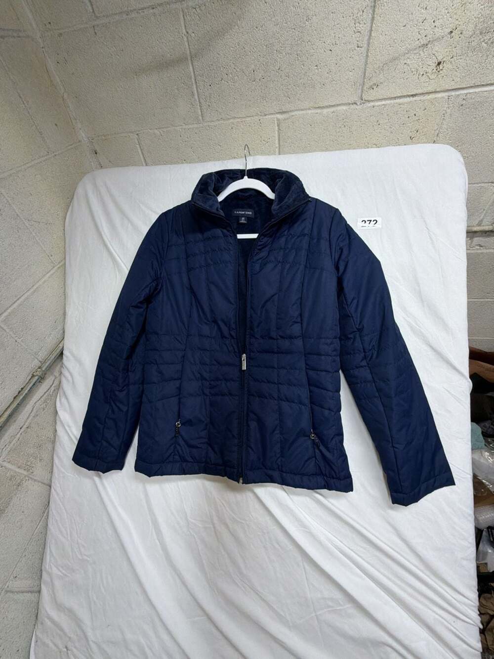 Lands' End Blue Quilted Fleece Lined Full Zip Puffer Jacket Size XS